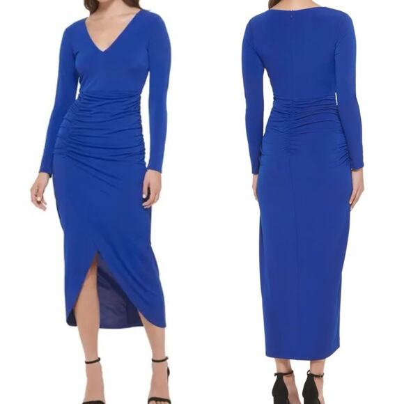 NWT Guess 6 Body-Con Dress Long Sleeve Ruched High-Low 6 - Picture 1 of 8